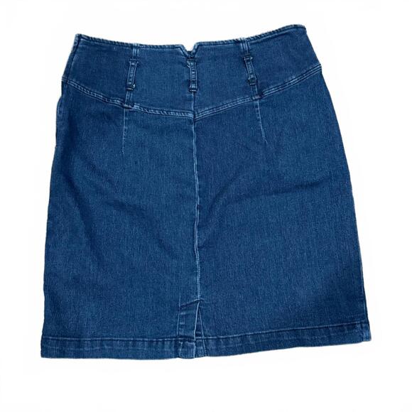 Free People Livin It Up Dark Wash High Waisted Stretch Pencil Mini Skirt Size 12 - Picture 4 of 9